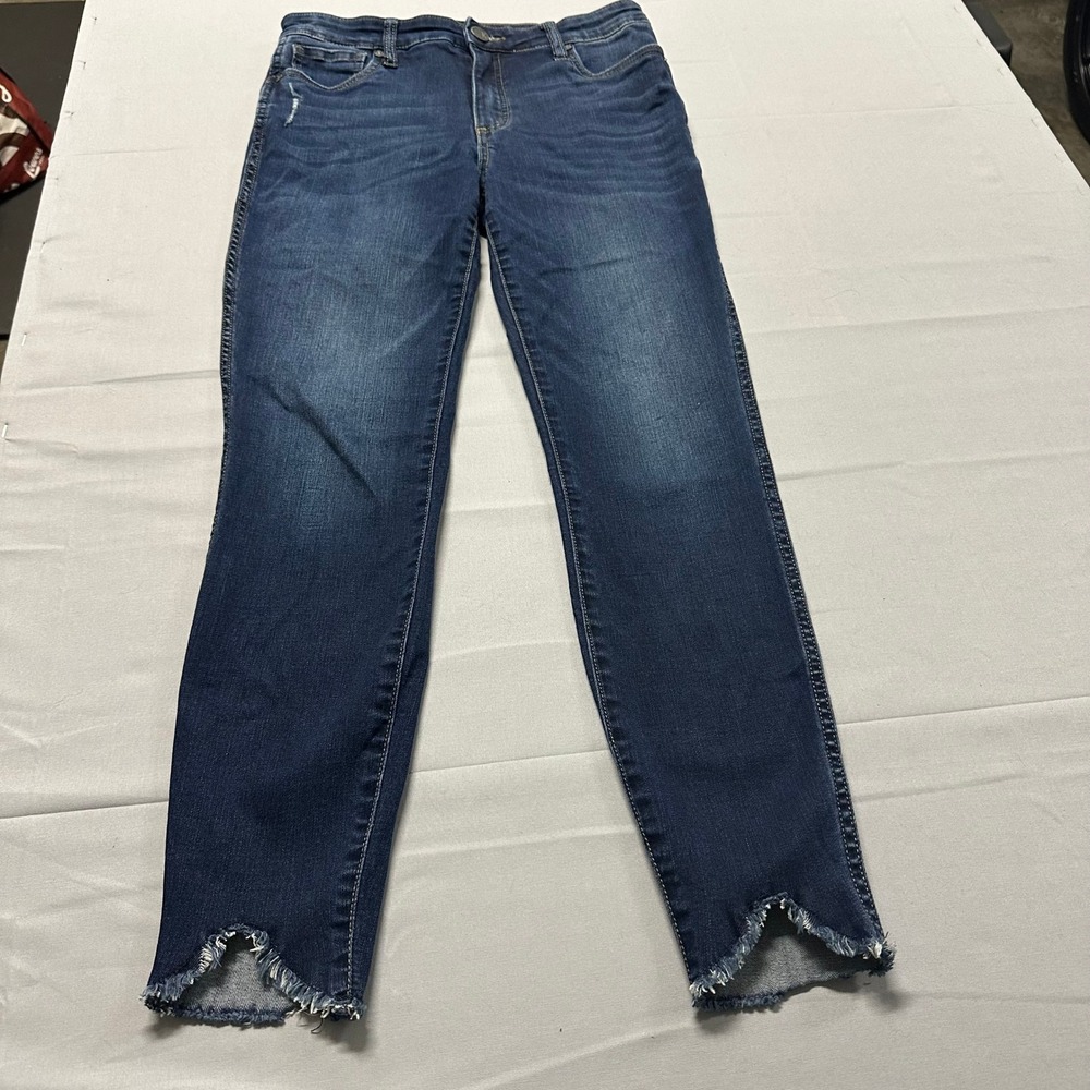 Kut from the Kloth Womens Skinny Jeans Dark Wash Notched Frayed Hem Size 4